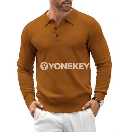 Erkekler üçin ýyly polo switer, uzyn ýeňli, düwmeli klassiki
