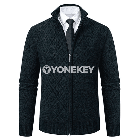 Erkekler üçin ýyly fleece trikotaž kardigan kurtka, fermuarly