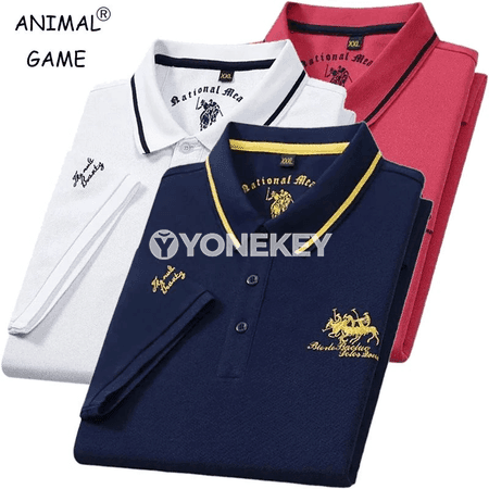 Erkekler üçin ýeňil ýaz-tomus polo futbolka, tikin nagyşly