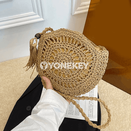 Aýlaw şekilli el boýly straw sumka, tomus üçin ýeňil