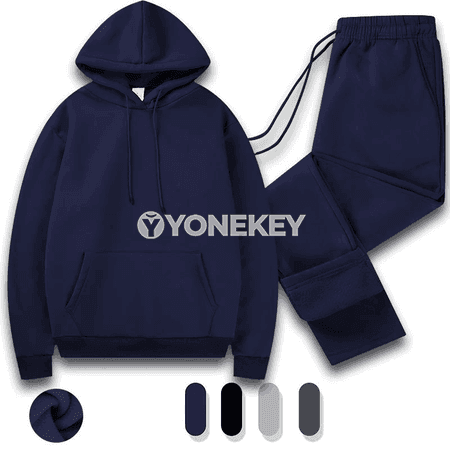 Erkekler üçin ýyly trikotaj sport kostýumy, kapüşonly 2 bölekli toplum