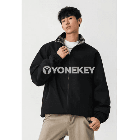 Erkekler üçin reňkli ýakaly zipperli güýz jaket