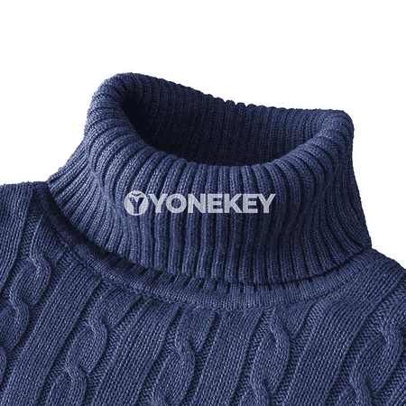 Erkekler üçin ýyly boýunly örme switer, dar kesim, güýz-gyş