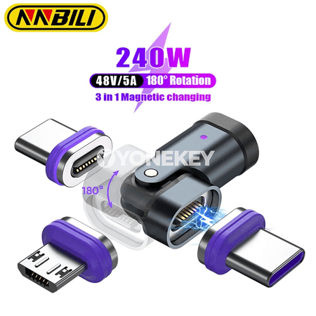 NNBILI 16 pin magnit USB-C adapter, PD 240W çalt zarýad we maglumat geçiriş