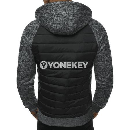 Erkekler üçin güýz-gyş fermuarly kapüşonly patchwork hudisi