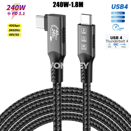 USB4 40Gbps 240W Type-C çalt zarýad we maglumat kabeli