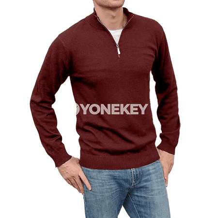 Erkekler üçin ýarym fermuarly beýik boýunly örülen switer