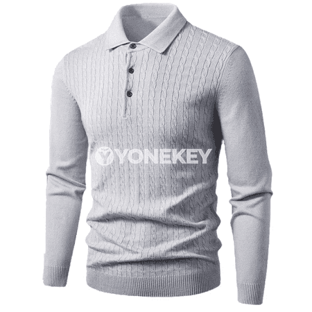 Erkekler üçin ýyly polo switer, V boýun, düwmeli, gündelik