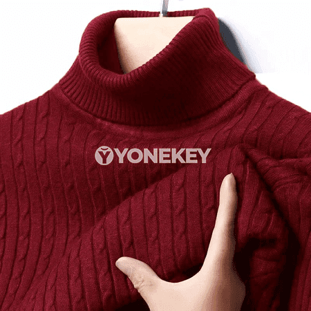 Erkekler üçin ribana golfly ýyly switer, ýerleşimli trikotaž pullover