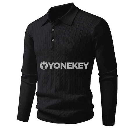 Erkekler üçin polo switer — V boýun, uzyn ýeň, sypaýy gündelik stil