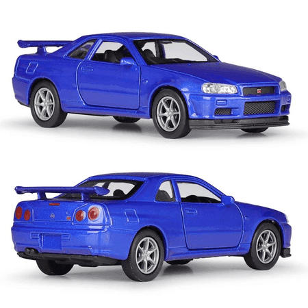 Nissan Skyline GTR R34 1:36 metal model awtoulagy, açylýan gapyly