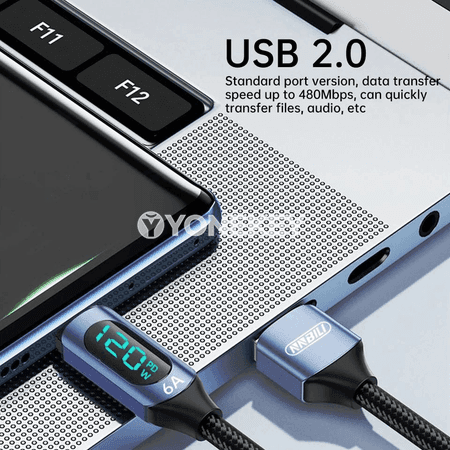 NNBILI 120W USB-C super zarýad kabeli, maglumat geçirişli