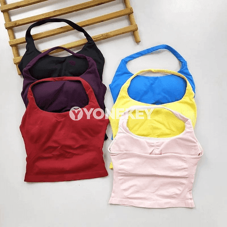 Halterli sport bra topy, naýlon, orta goldawly, dem alýan