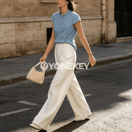 Zenanlar üçin zolakly ýazky rahat köýnek-bluza