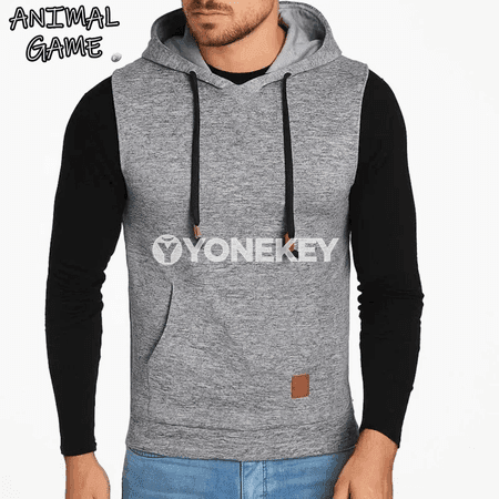 Erkekler üçin ýeňil kapüşonly ýeňsiz jilet, gündelik sport görnüşi