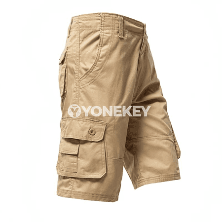Erkekler üçin giň jübi ly cargo şortikler, tomusky, KHAKI we ýaşyl