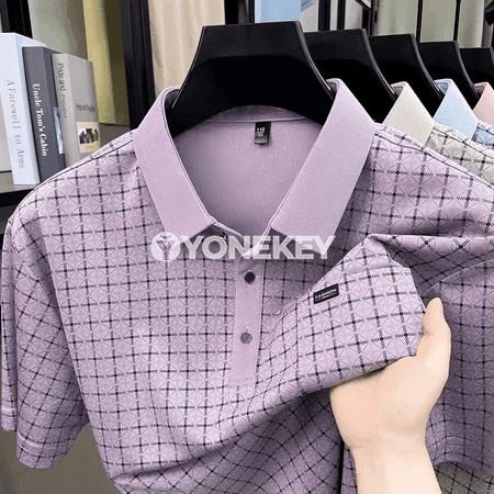 Erkekler üçin gysga ýeňli jacquard polo köýnek, ýeňil we rahat