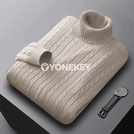 Erkekler üçin ýyly turtleneck triko switer, gündelik klassik stil