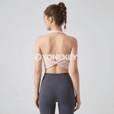 Aýal sporty bra: ýokary goldawly, arka açyk, ýoga we fitnes üçin
