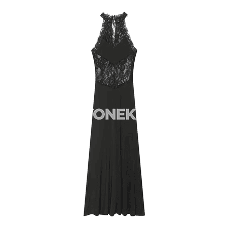 Zenanlar üçin ýeňsiz, dantelli slim fit ýazlyk oturylyşyk köýnegi