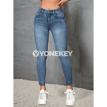 Zenanlar üçin belden oturan dar jeans balaklar, gündelik rahat