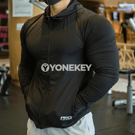 Erkekler üçin giň kesimli uzun ýeňli sport we fitnes köýnegi