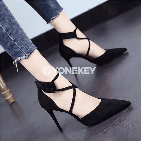Aýallar üçin ýokary ökjelik süet sandal, nusgawy nokatly tumşukly
