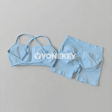 Zenanlar üçin 2 bölek yoga topary, sport bra we şortik toplumy