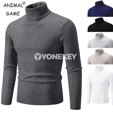 Erkekler üçin ýyly beýik ýakaly örme switer