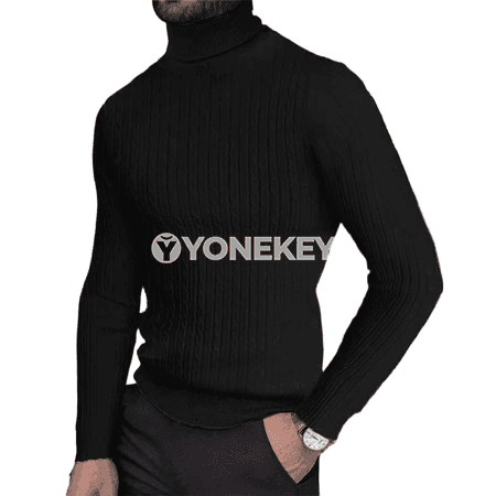 Erkekler üçin ýyly turtleneck triko switer, güýz-gyş üçin