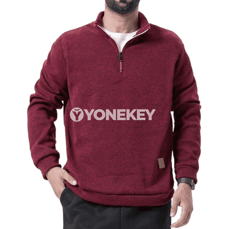 Erkekler üçin zipli ýeňil sweatshirt, bir reňkli, dik ýaka