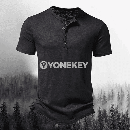 Erkekler üçin ýazky Henley polosy, bir reňkli, gysga ýeňli