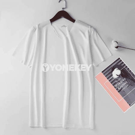 M-5XL Men's Ice Silk T-Shirt V-neck Quick Dry Seamless Short Sleeve Shirt Summer Male Casual Thin Solid Color Tees Undershirt