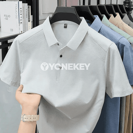 Erkekler üçin dem alýan panel polo köýnek, gysga ýeňli