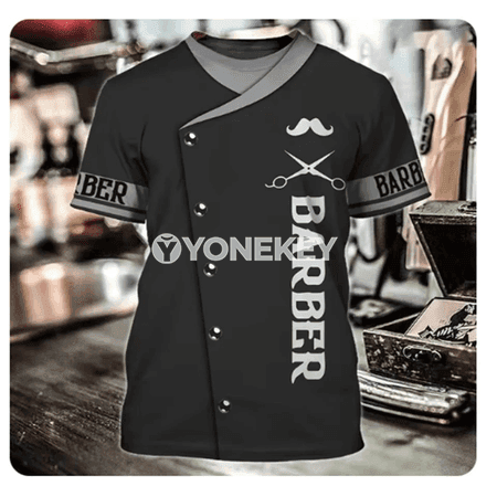 Erkekler üçin 3D çaply tomus futbolka, barber shop stili