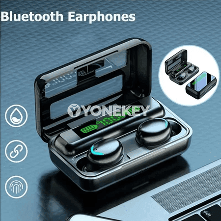 F9 simsiz Bluetooth naýnikler, 9D bassly, sport üçin mikrofonly