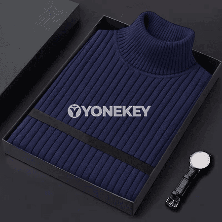 Erkekler üçin zolakly ýyly poliver, boýuntakly, güýz-gyş üçin