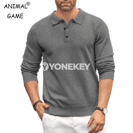 Erkekler üçin ýyly polo switer, düwmejikli, gündelik stil