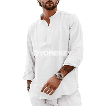 Erkekler üçin ýeňil pagtadan uzyn ýeňli casual Henley futbolka