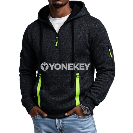 Erkekler üçin kapýuşonly ýyly sweatshirt, fermuarly, güýz-gyş üçin