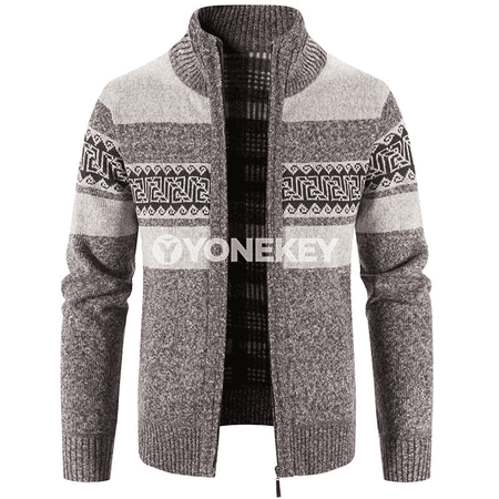 Erkekler üçin gyş-güýz cardigan, dik ýaka, ýyly we rahat