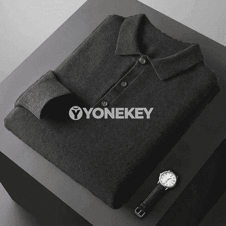 Erkekler üçin polo görnüşli ýyly sviter, boýunly, düwmeli