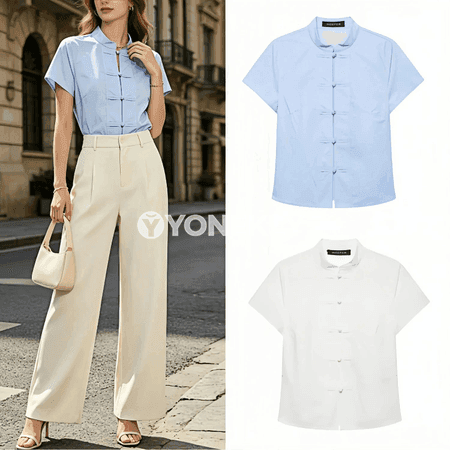 Zenanlar üçin ýeňil ýazlyk slim fit düwünli bluzka