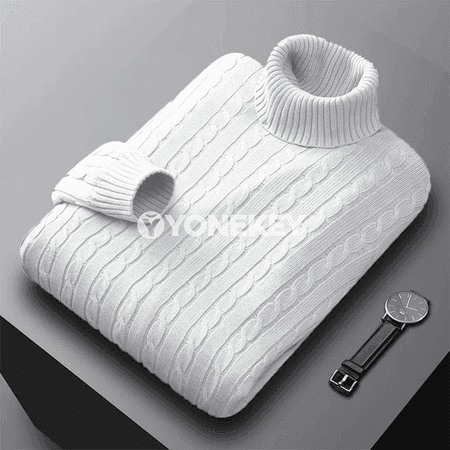 Erkekler üçin ýyly turtleneck triko switer, gündelik klassik stil