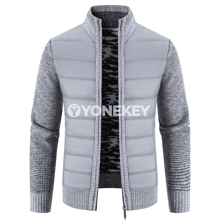 Erkekler üçin güýz-gyş ýyly örülen kurtka, fermuarly