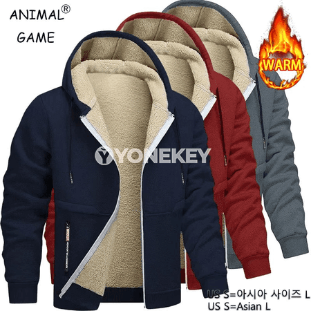 Erkekler üçin ýyly kapüşonly fleesli hoodie, fermuarly, gyş üçin