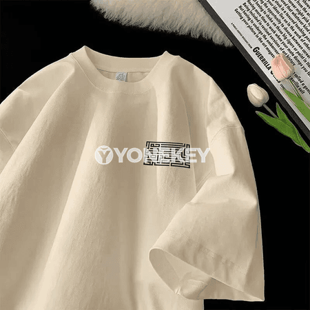 Erkekler üçin giň oversize futbolka, maze ýazgyly, M-8XL