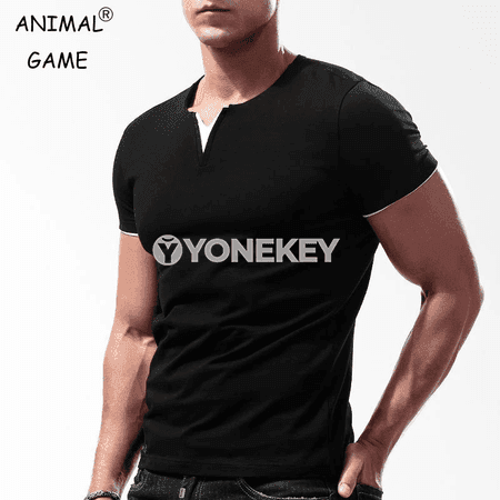 Erkekler üçin gysga ýeňli, slim fit, gündelik futbolka