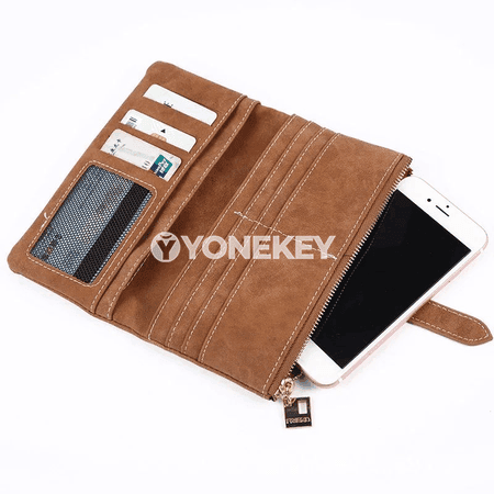 Zenanlar üçin uzyn multi-kartaly deri gapjyk, kross-begli clutch