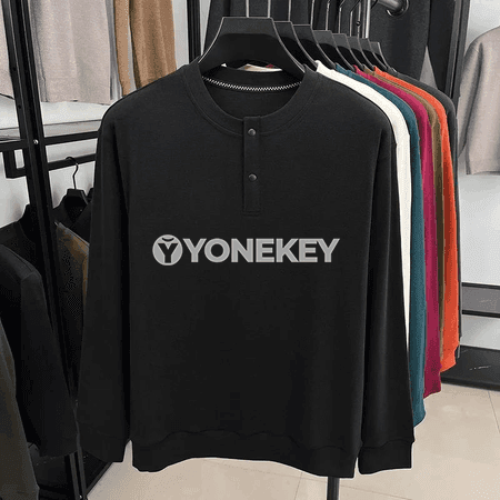 Erkekler üçin ýyly Henley uzun ýeňli gündelik futbolka